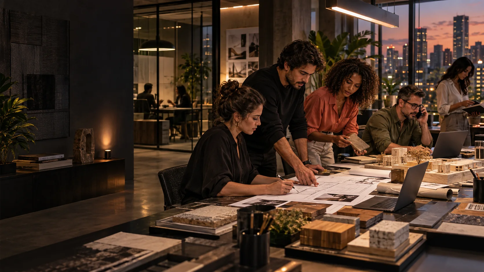 Escritório de arquitetura à noite